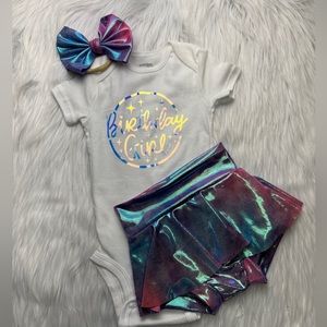 Reflective pink blue purple skirted bummy and blue bow